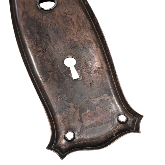 (2) Antique Victorian Copper Plated Keyhole Escutcheons, Door Backplates - Picture 9 of 13